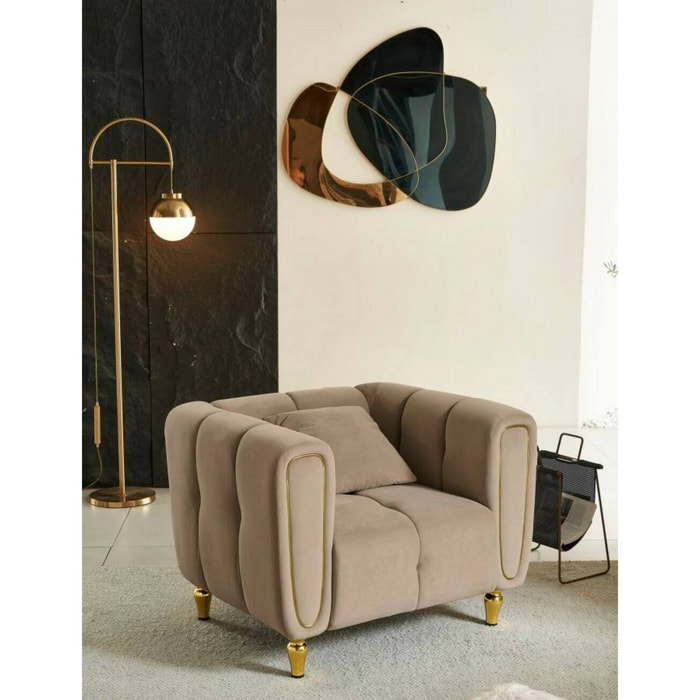 Poltrona Madama, Seduta imbottita, Divano singolo da salotto, Sedia con braccioli, 81x97 h71 cm, Grigio e Oro