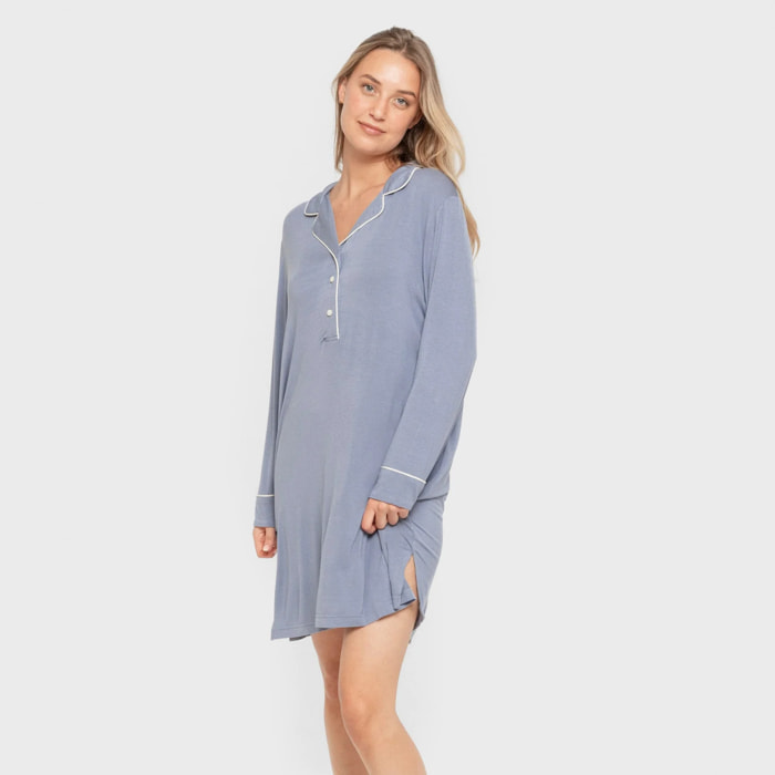 Camisón camisero viscosa punto mujer Azul Indigo