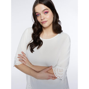 Fiorella Rubino - Blusa con fondo effetto pizzo - Bianco