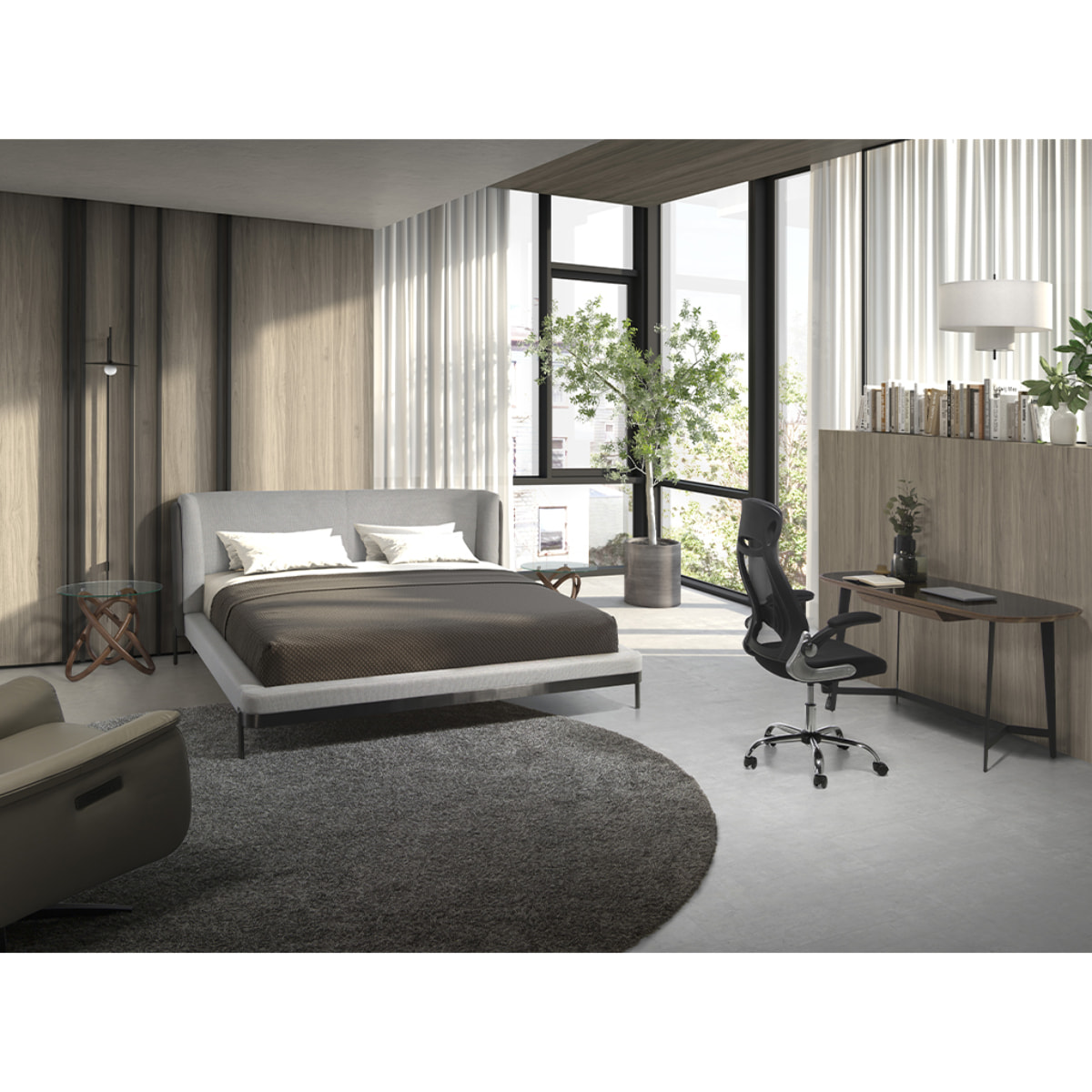 Mesa rincón Angel Cerdá redonda con tapa de cristal templado y patas de madera en nogal 55x55x50cm