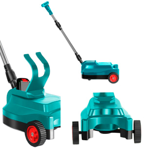 Tosaerba elettrico 21V con lama a 1.300rpm, due batterie ricaricabili da 15.000mAh, manico regolabile e tre livelli di altezza delle ruote.