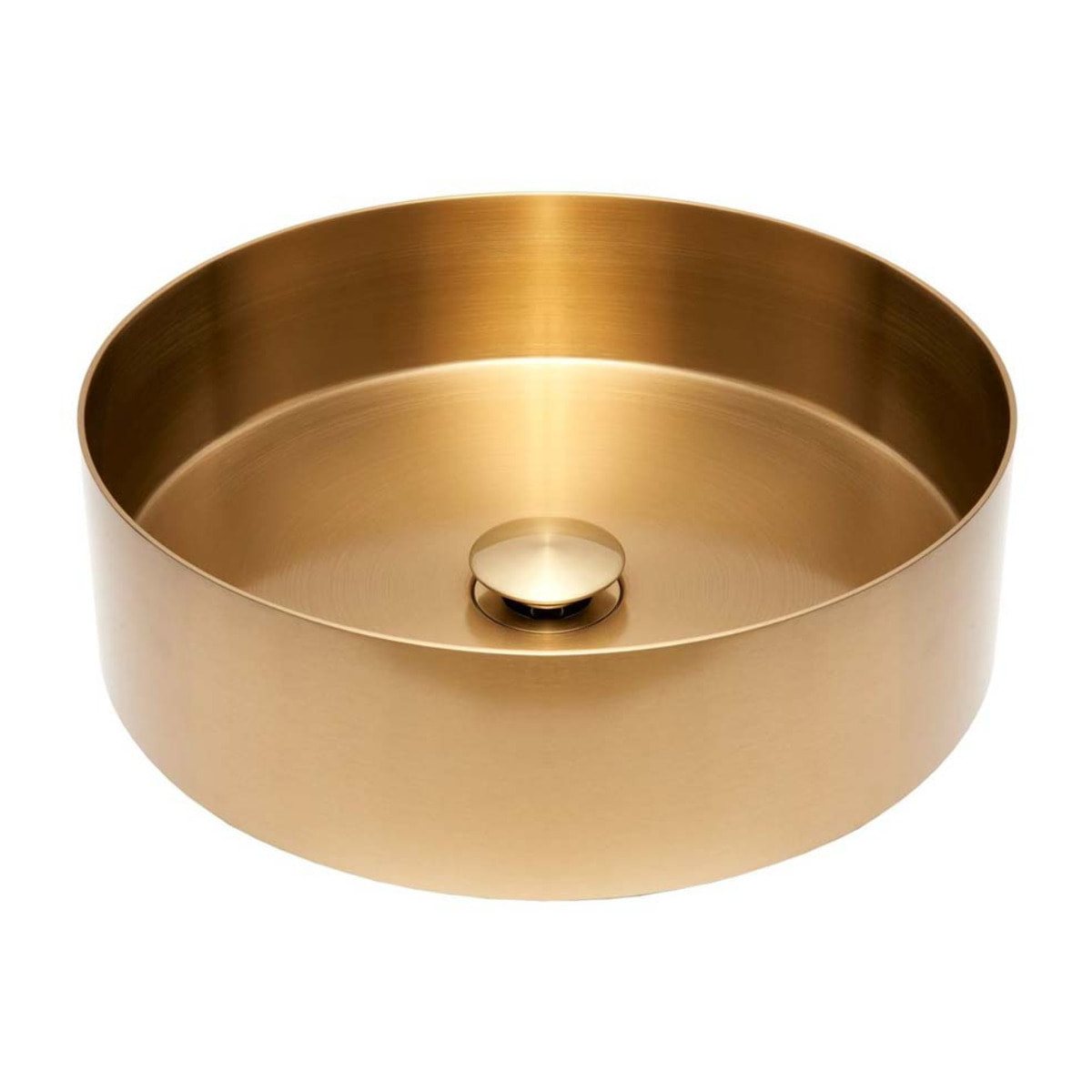 Vasque à poser 38 x 38 x 11 cm Aurum doré brossé en acier inoxydable avec bonde incluse sans trop-plein (SATAUR3838BG)