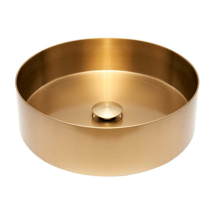 Vasque à poser 38 x 38 x 11 cm Aurum doré brossé en acier inoxydable avec bonde incluse sans trop-plein (SATAUR3838BG)