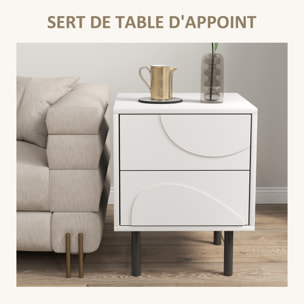 Table de chevet, table d'appoint avec 2 tiroirs, pieds en acier, 40 x 40 x 50 cm, blanc