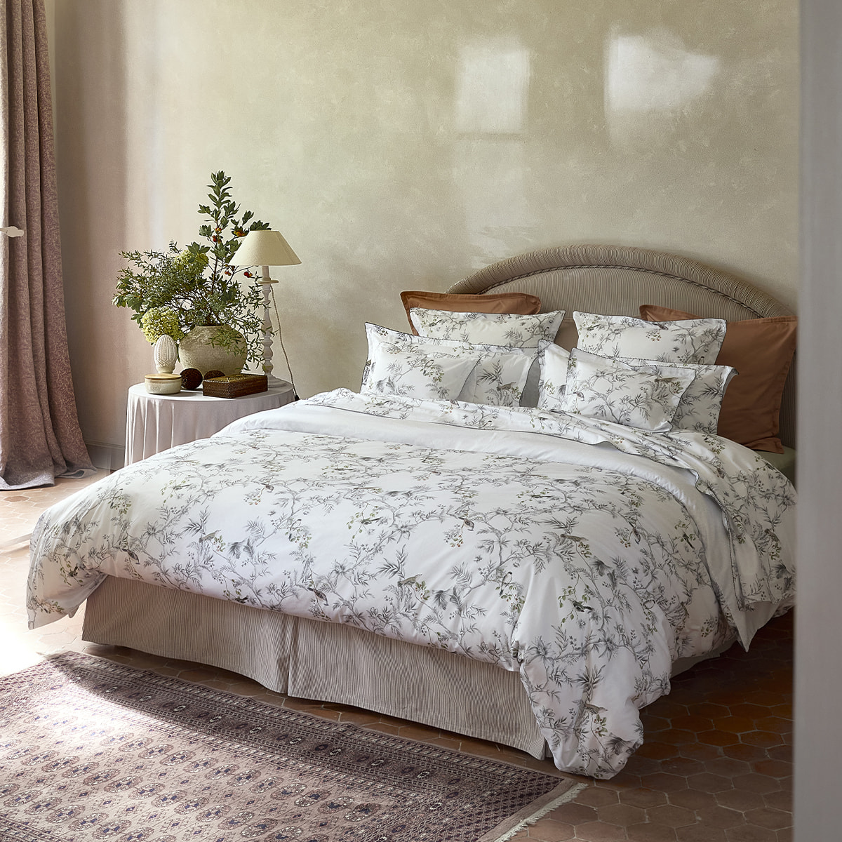 Drap plat imprimé en satin de coton bio, CHARME, Noir et blanc