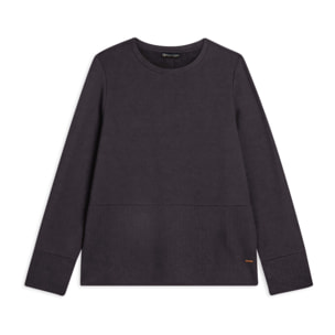 Felpa donna con grafica in strass e inserti a micro-trecce