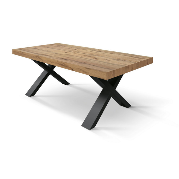 Tavolo allungabile AMALFI in legno effetto rovere rustico e gambe a X antracite, allungabile 180x90 cm - 260x90 cm