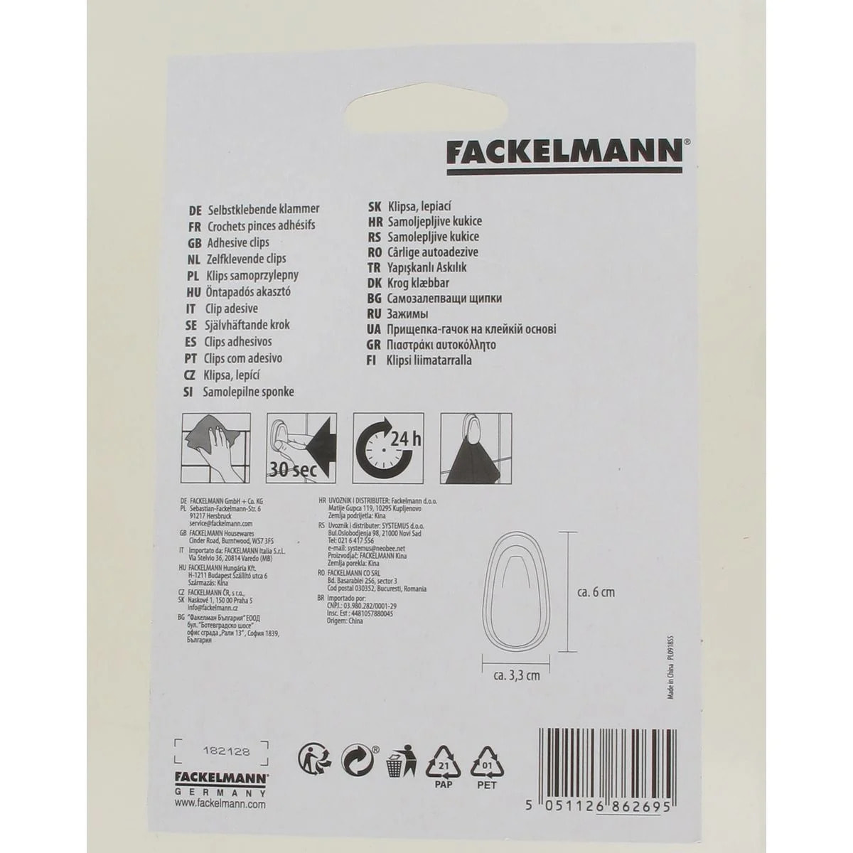Lot de 2 crochets adhésifs à pince Fackelmann Tecno