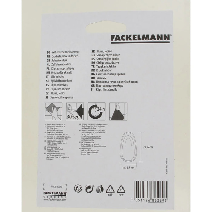 Lot de 2 crochets adhésifs à pince Fackelmann Tecno