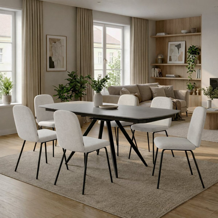 Set 2 sedie in tessuto beige con gambe nere in metallo - Karen