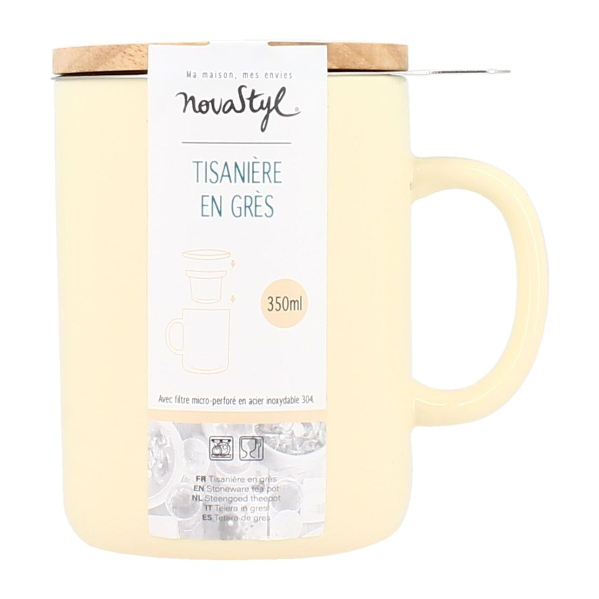 Tisanière en grès crème avec couvercle en bois 350ml ANNA