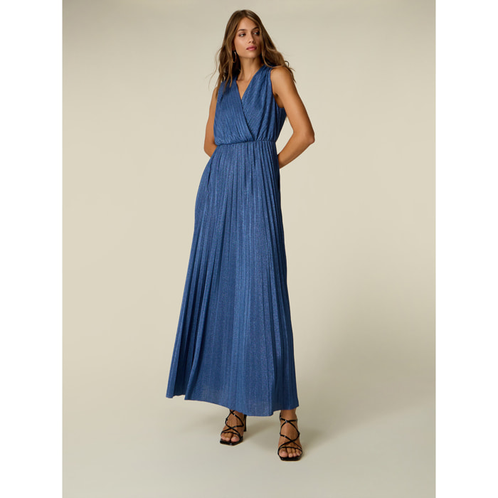 Oltre - Vestito lungo lurex plissé - Azzurro