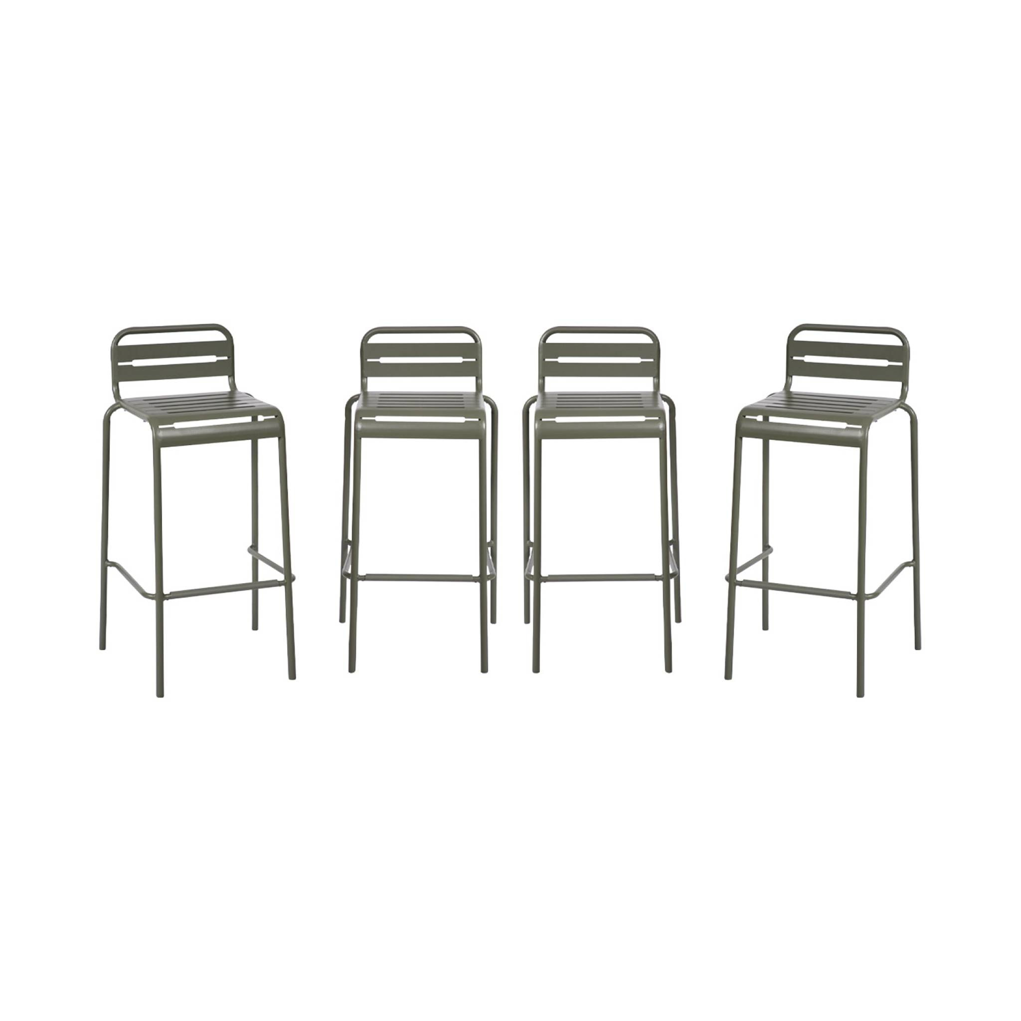 Lot de 4 chaises hautes de jardin acier. 4 places. kaki. L 44 x P 41 x H 85cm