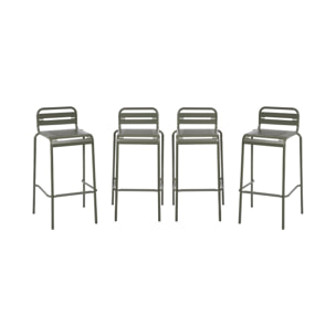 Lot de 4 chaises hautes de jardin acier. 4 places. kaki. L 44 x P 41 x H 85cm