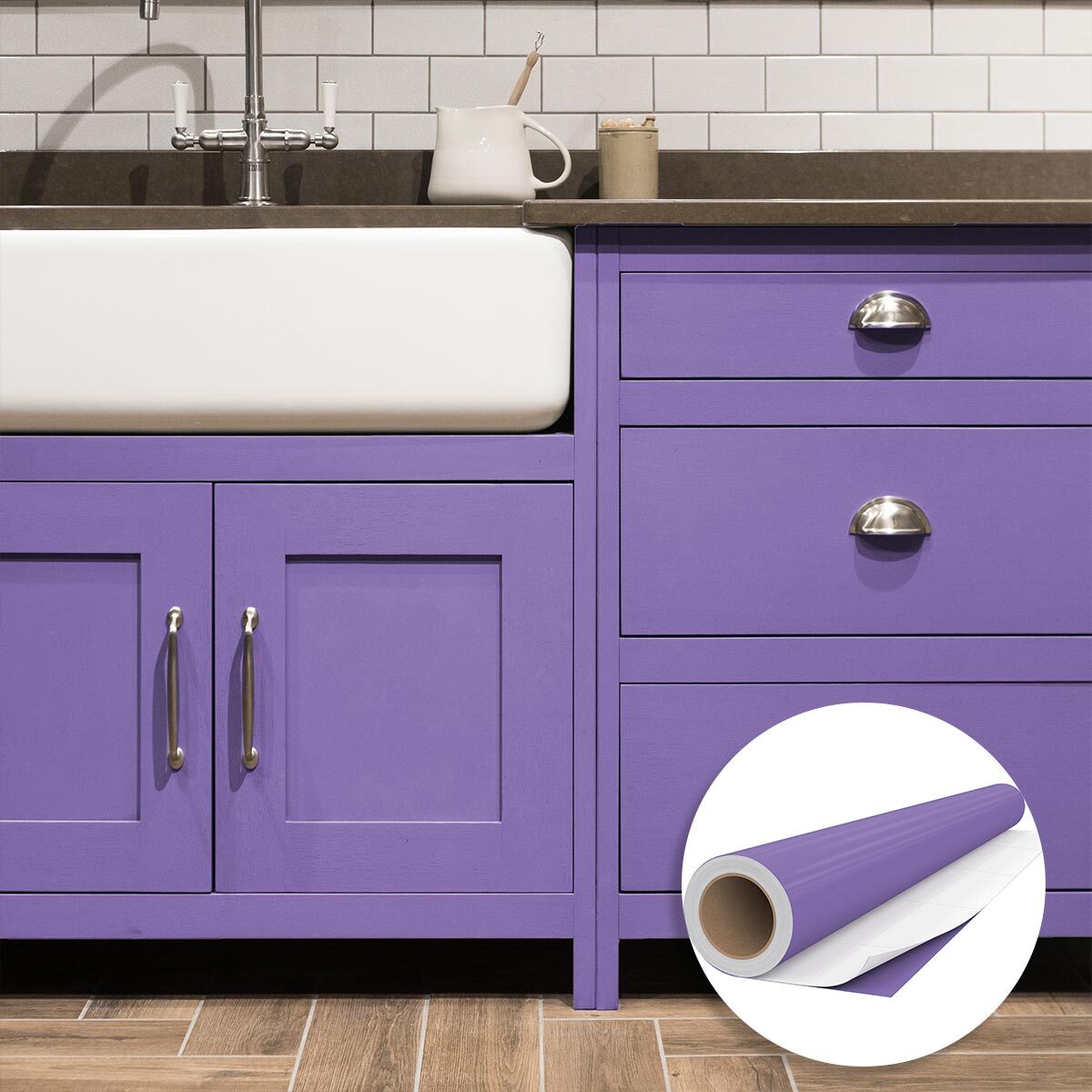 Rouleau adhésif décoratif Vinyle au Mètre - Lavande - Sticker Lavable Imperméable Mur Cuisine Meubles