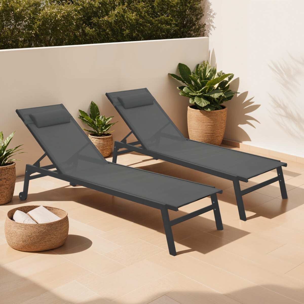 Transats inclinables Faro 5 positions noirs - lot de 2