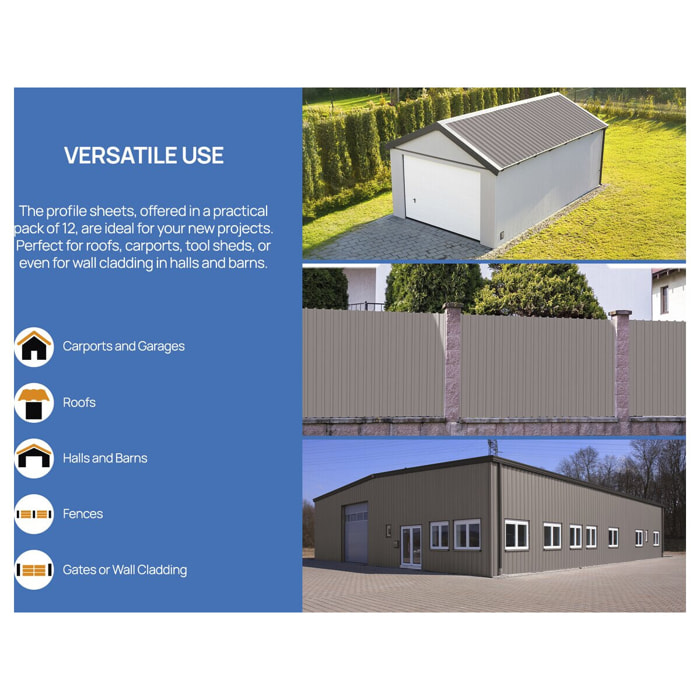 Lot de 12 tôles de bardage en acier galvanisé "Atlanta" - 129 x 42 cm - Taupe