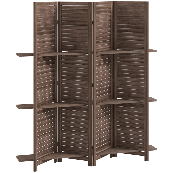 Paravent intérieur 4 panneaux 3 étagères pliables séparateur de pièce portes persiennes bois de paulownia wengé