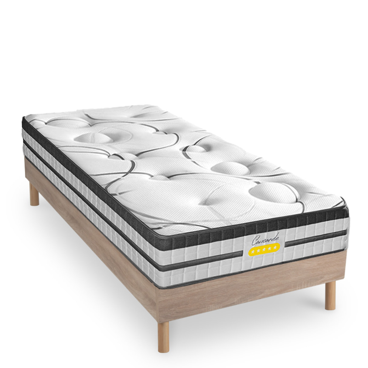 Ensemble CONCORDE | 1 Place| matelas Ressorts ensachés + sommier bois