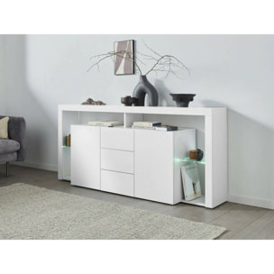 Credenza Ddapozz, Buffet da soggiorno a 2 ante e 3 cassetti, Madia da salotto, Credenza moderna, 100% Made in Italy, 180x40h80 cm, Bianco lucido