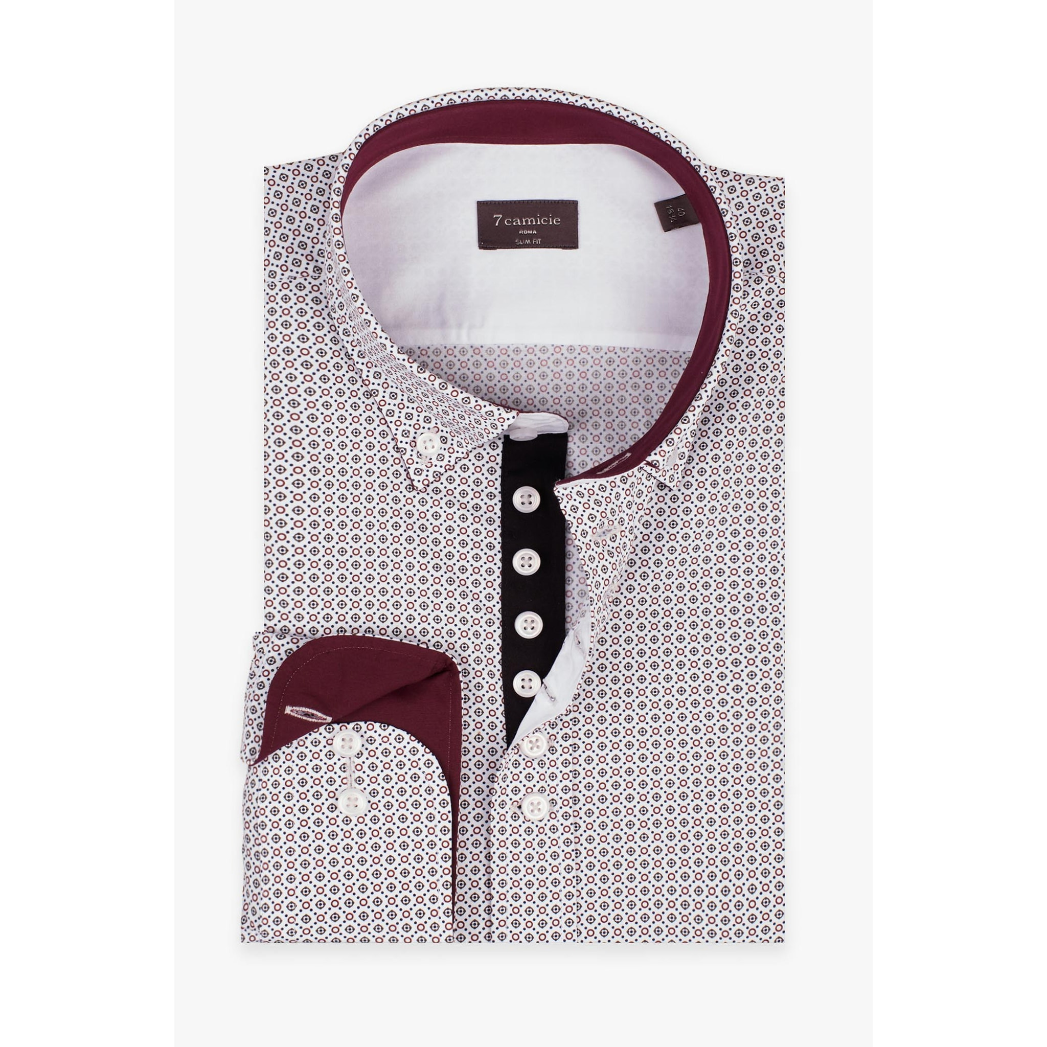 Camicia Uomo 1 Bottoni Button Down Slim Popeline Stampato Bianco e Verde Militare