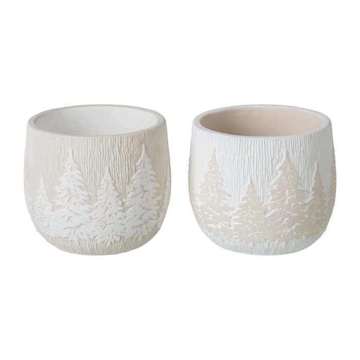 J-Line cache-pots - ciment - blanc/beige clair - medium - assortiment de 2