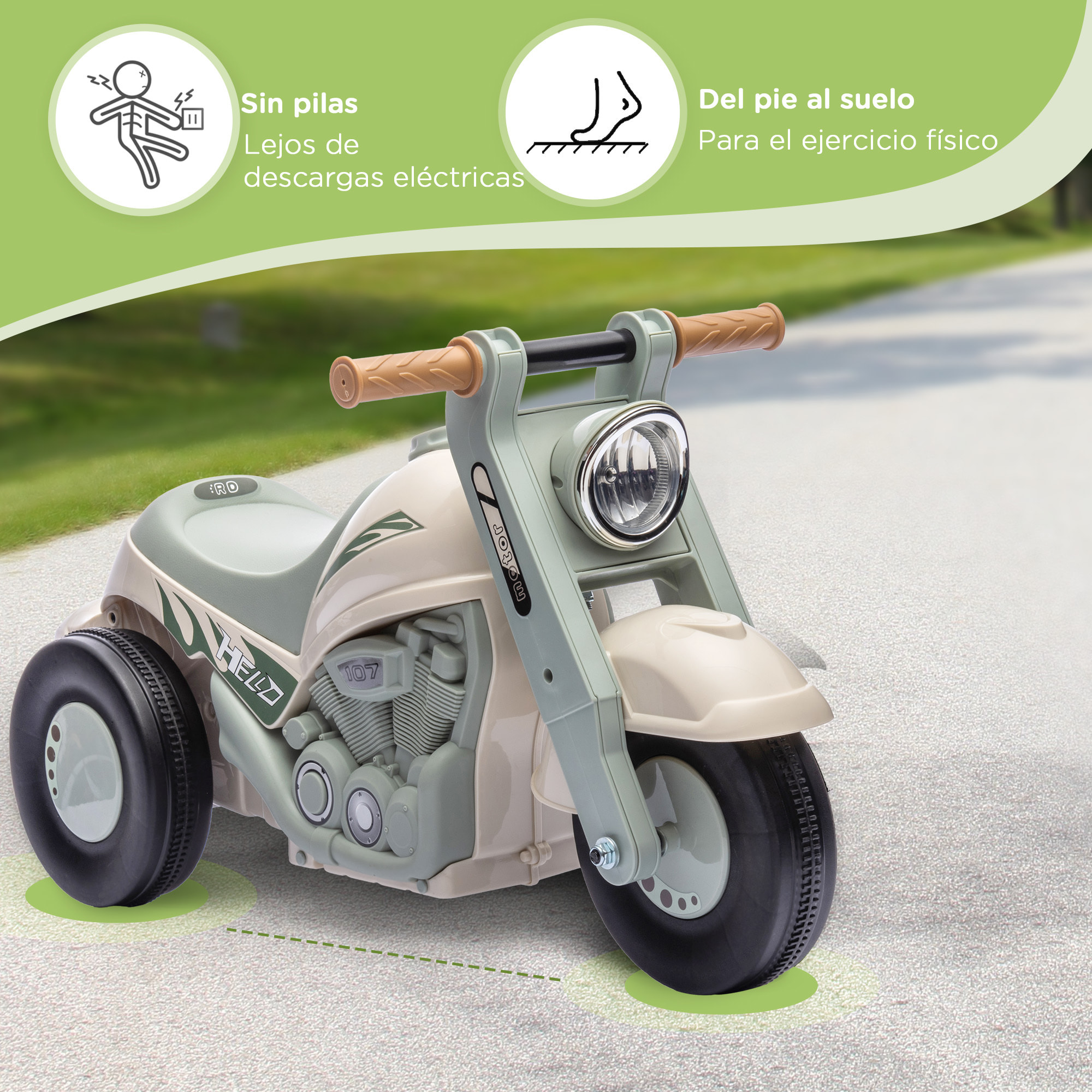 Moto Correpasillos para Niños de 2-5 Años Correpasillos con Música Burbujas Carga 30 kg 80x35,5x42 cm Crema