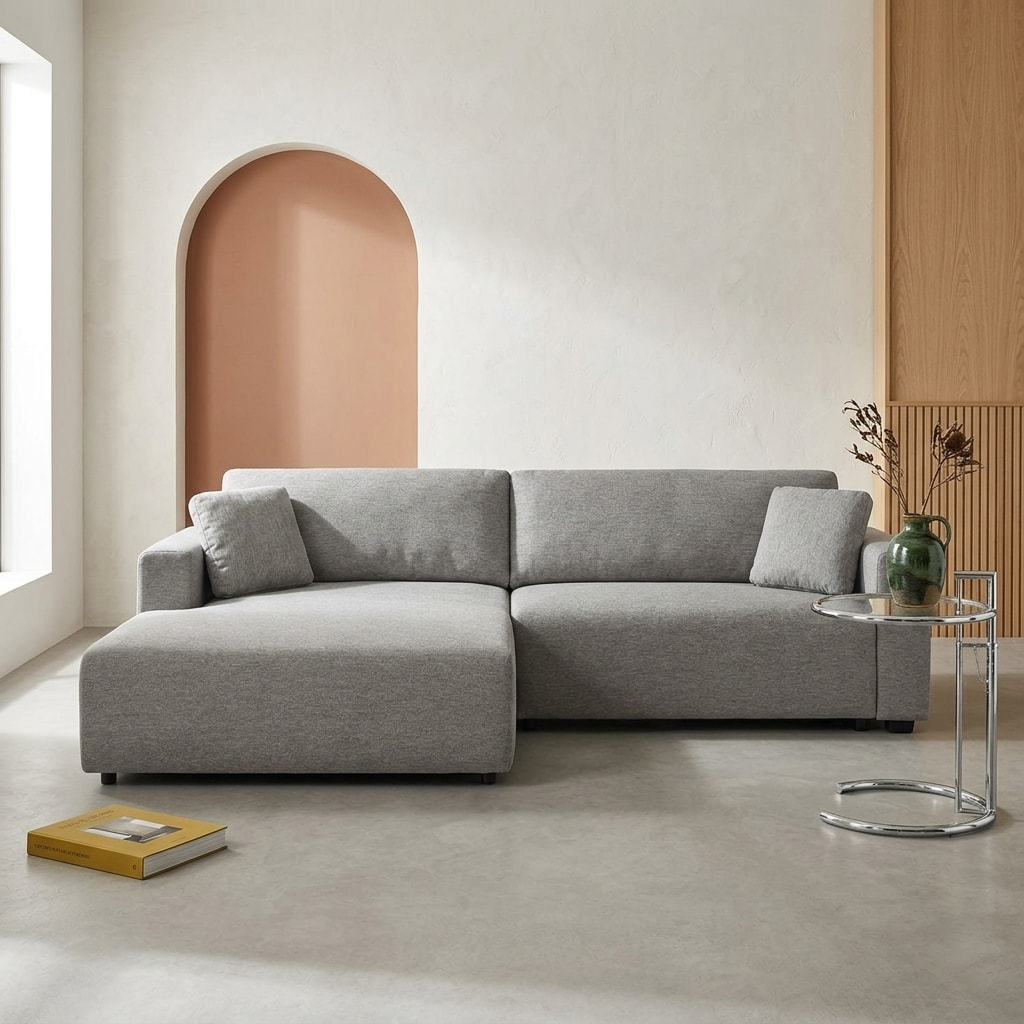 Canapé d'angle gauche convertible 3 places tissu avec coffre WIDE