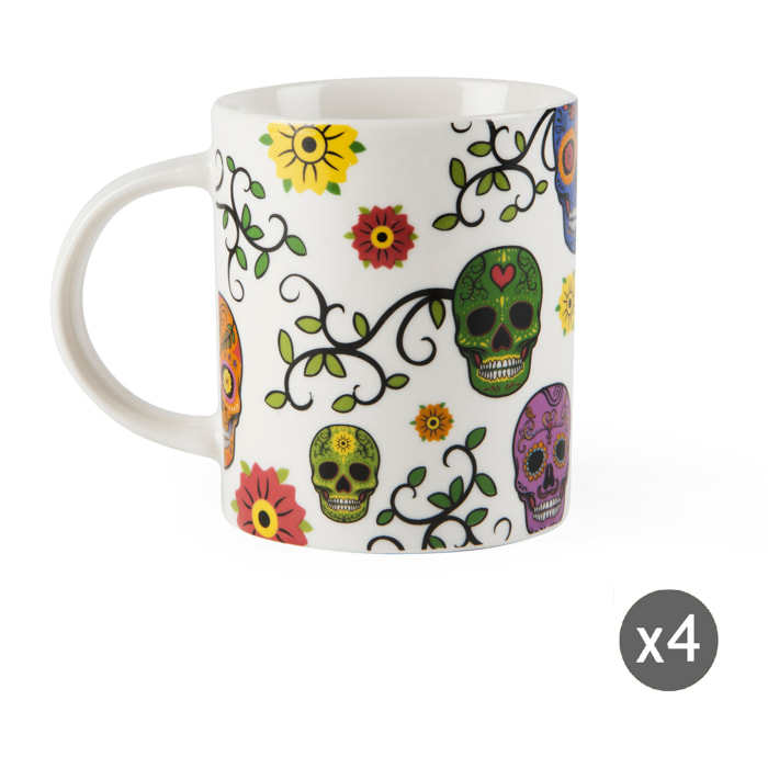 Set de 4 Mugs Excelsa – Calavera, New Bone China Multicolore