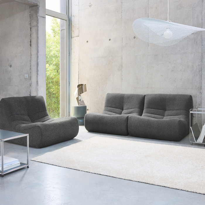Lot de 3 fauteuils chauffeuses en bouclette texturée anthracite style contemporain 1 place