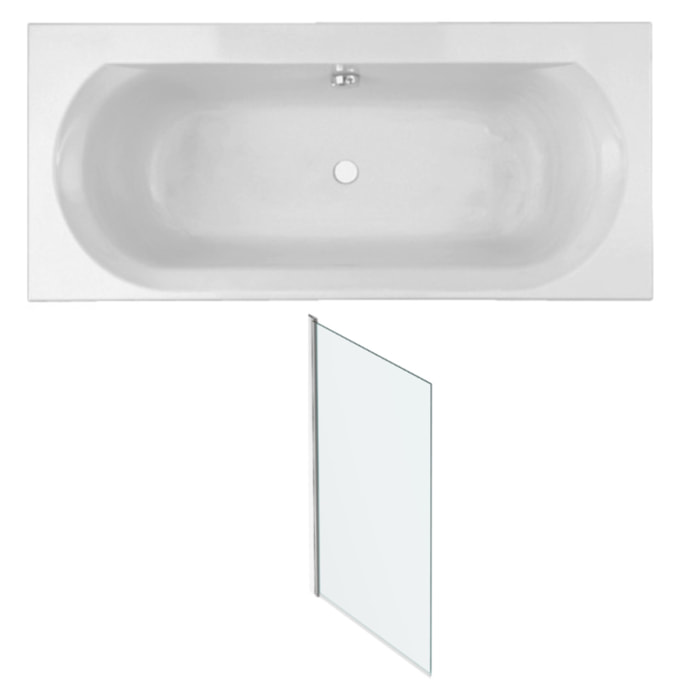 Pack baignoire Elise + pare bain chromé + vidage