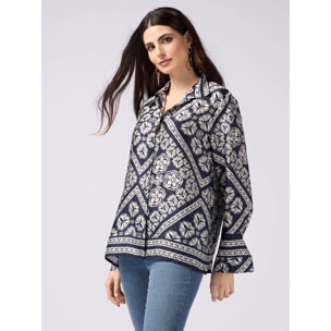 Oltre - Camicia in raso fantasia - Blu