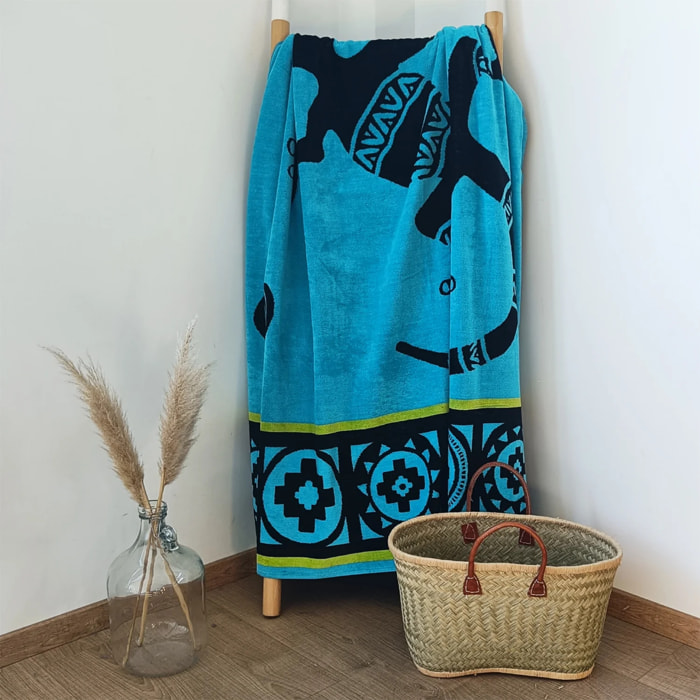 Serviette de plage éponge velours Jacquard - Guadalmar - 140x180cm - 400g/m²