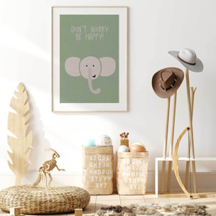 Affiche enfant elephant Affiche + cadre en bois - Chêne