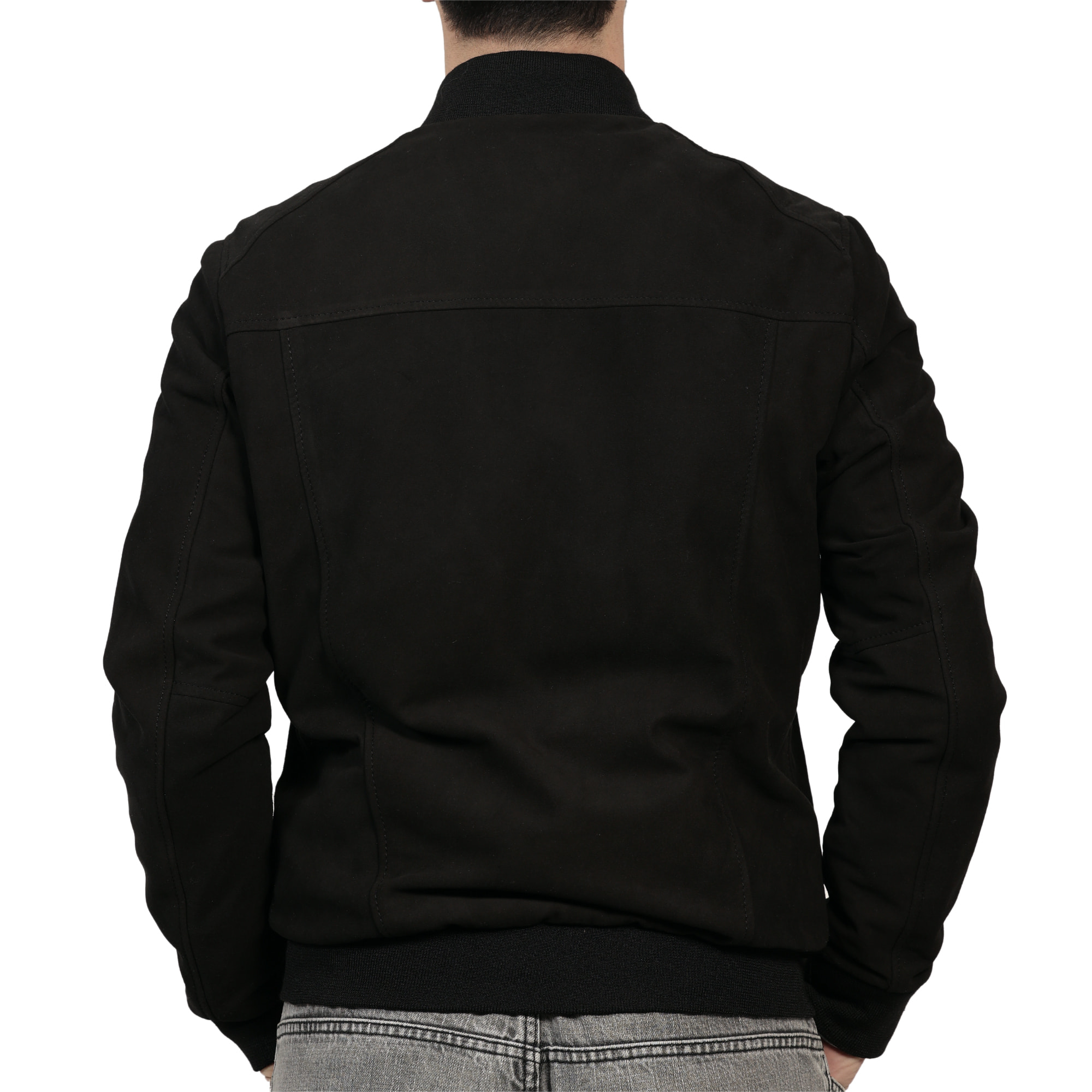 Giubbino in vera pelle di vitello scamosciata Nero-Slim Fit