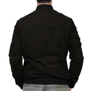 Giubbino in vera pelle di vitello scamosciata Nero-Slim Fit