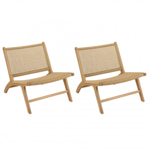 VALERIA - Lot de 2 fauteuils lounge de jardin teck rotin synthétique beige