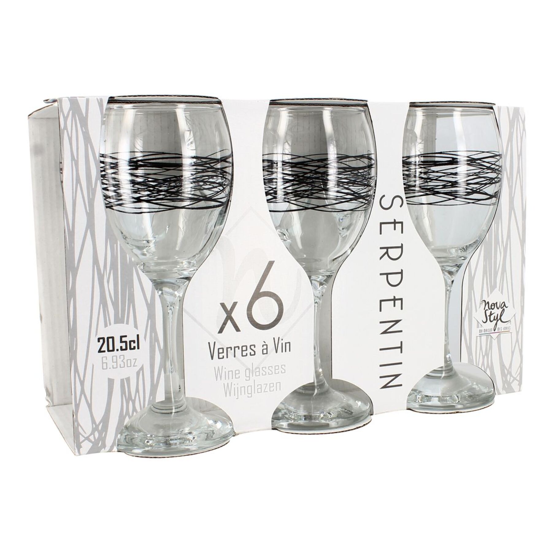 Lot de 6 verres à pied 20,5cl en verre SERPENTIN
