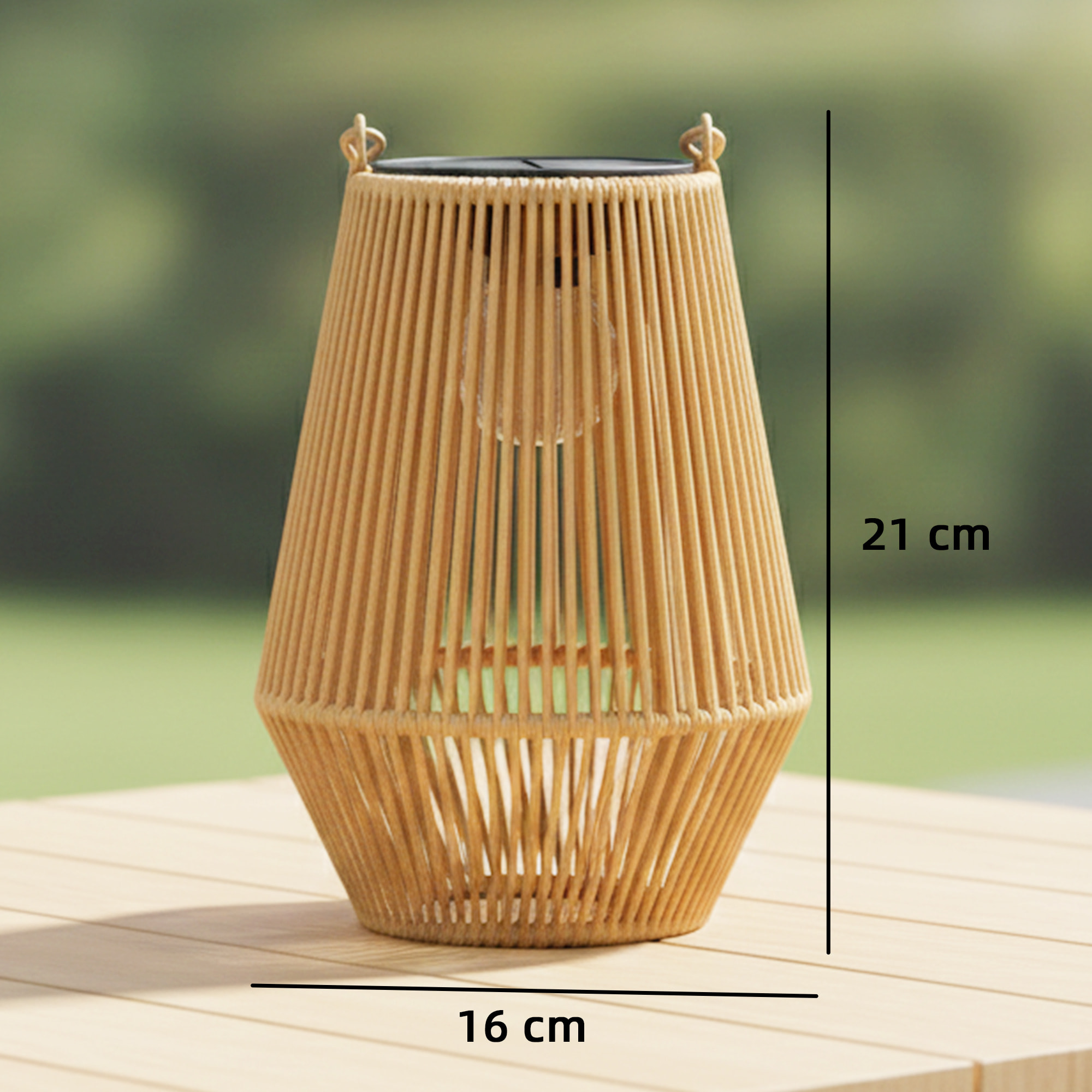 Set de 2 Farolillos Solares Exterior, Linternas de Jardín de Ratán Colgantes con Encendido y Apagado Automático, IP44, Asa, Lámparas para Terraza, Balcón, Patio, 16x16x21 cm, Marrón