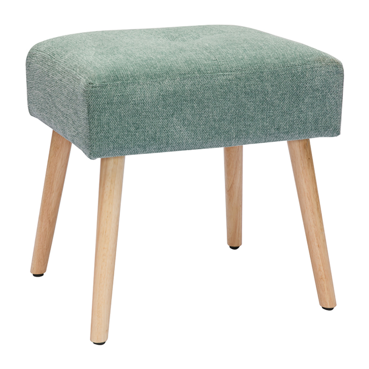 Tabouret bas en tissu effet velours texturé vert céladon et bois clair massif H46 cm GUESTA