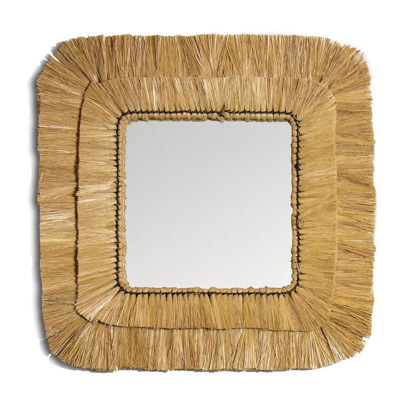 Miroir carré en raphia avec cadre en fer noir 46cm KAMPALA