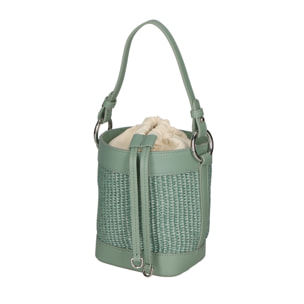Borsa a secchiello da donna - Modello Alyssa - Pelle & Paglia - 13.0 x 16.0 x 10.0 cm