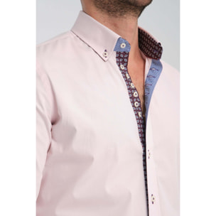 Camicia Uomo 1 Bottoni Button Down Slim Popeline Stretch Unito Rosa