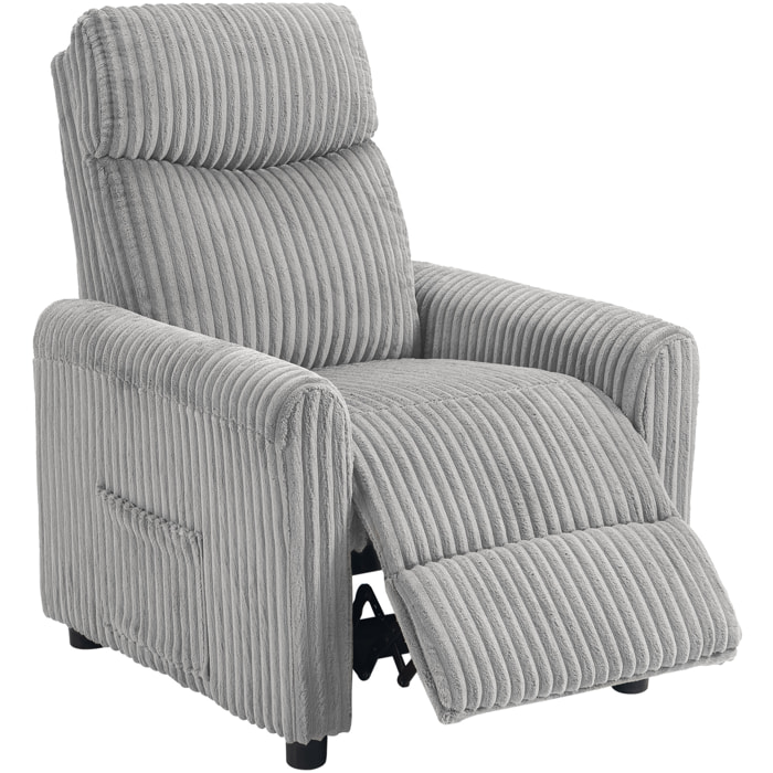 Sillón Relax Reclinable, Sillón Reclinable Manual, Tapizado en Pana, Instalación Rápida, Reposapiés, Acolchado Grueso, para Salón, Dormitorio, Oficina, Gris Claro