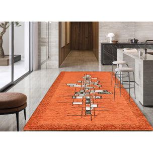 Tappeto Jacquard Ideale Cucina Ingresso Made In Italy Antiscivolo, Lavabile, Morbido Disegno Pixel Arancio By Suardi