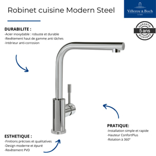 Robinet cuisine Modern Steel acier massif poli