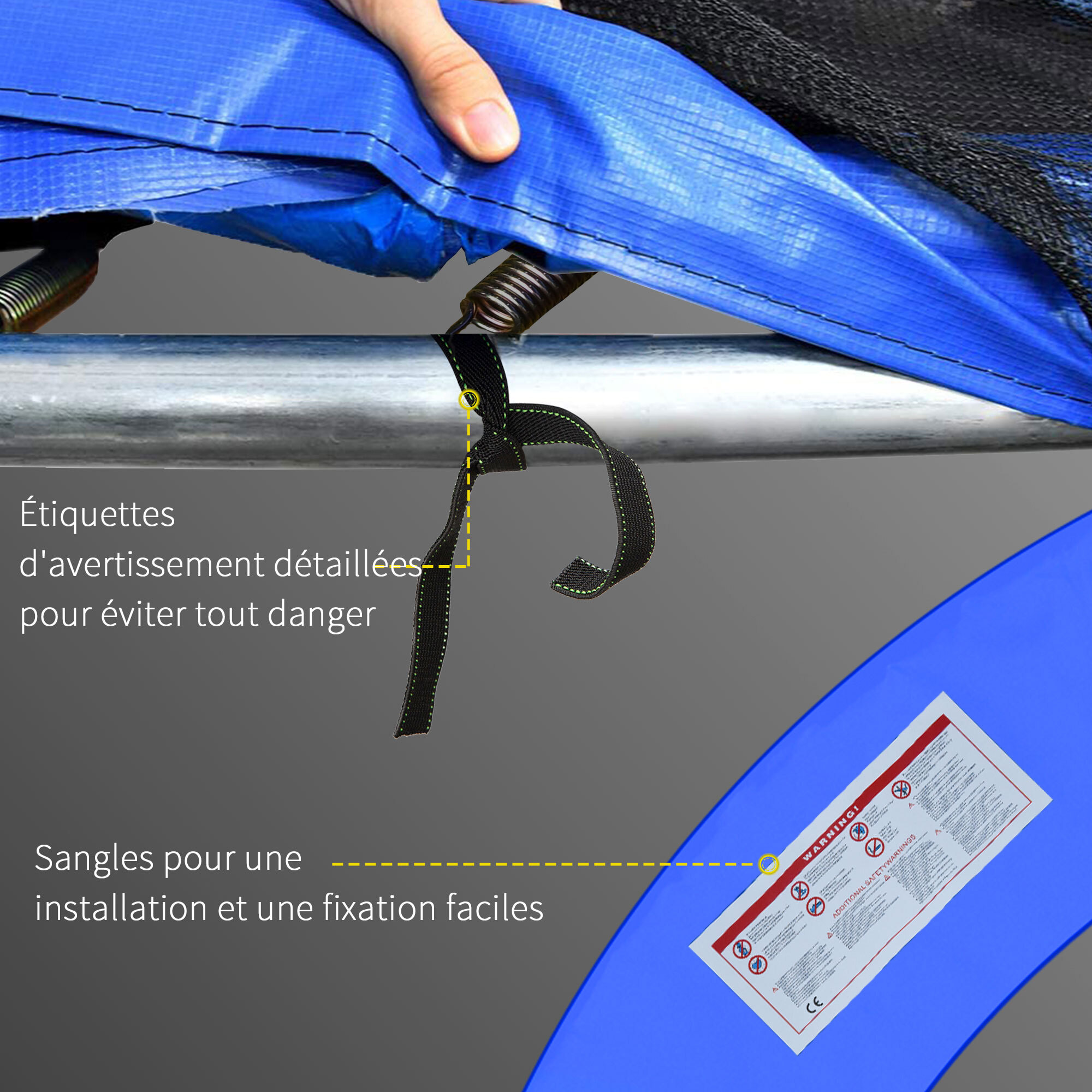 Couvre-ressort trampoline Ø 244 cm - coussin de protection des ressorts - rembourrage 1,5 cm - PVC bleu