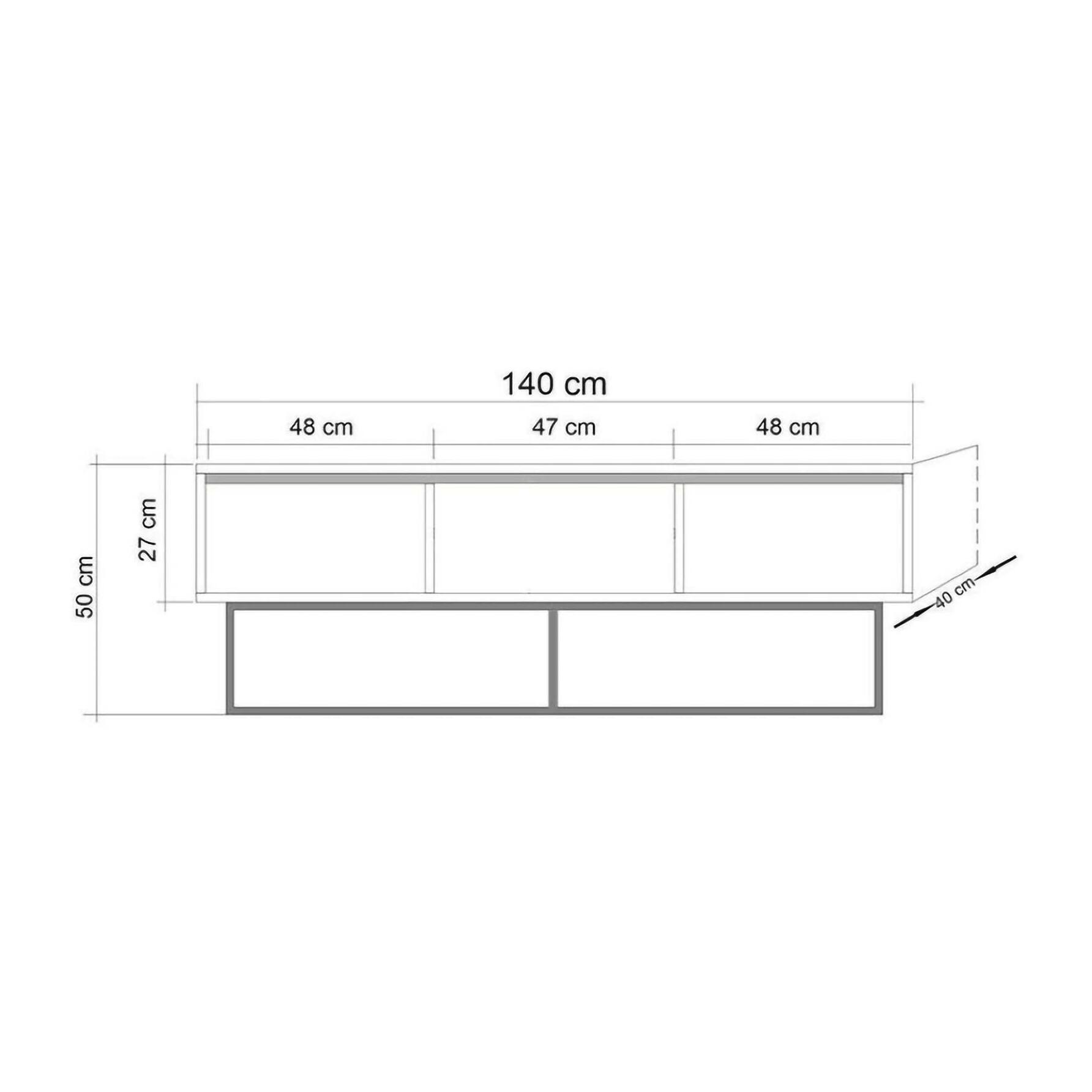 Mobile porta TV Dlapadul, Credenza da soggiorno, Armadio basso per TV, Base parete attrezzata, 140x40h50 cm, Noce e Nero