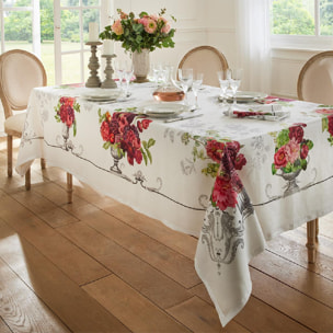 Nappe anti tache pur lin imprimé Banquet floral blanc