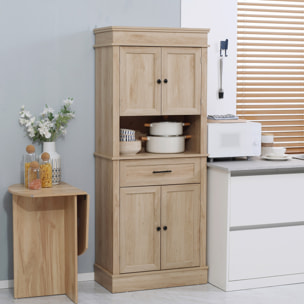 Buffet haut armoire de cuisine multi-rangement 2 placards 2 portes tiroir niche MDF panneaux aspect chêne clair